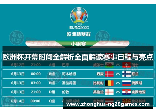 欧洲杯开幕时间全解析全面解读赛事日程与亮点
